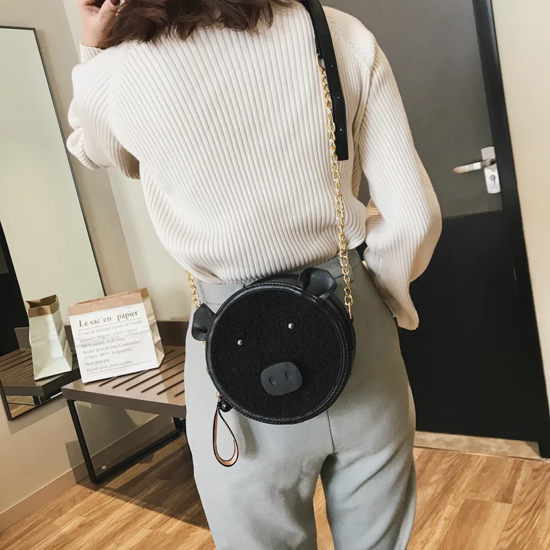 Милая круглая сумка через плечо с рисунком свинки из мультфильма для молодых