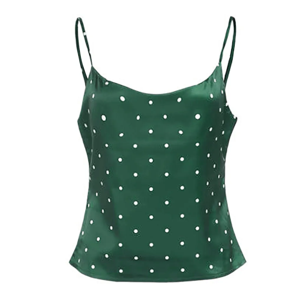 Green Женский сатин в горошек, Шелковый топ, Blusas De Tirantes De Mujer, без рукавов, летний топ без бретелей, жилет, женские летние топы - Цвет: Green