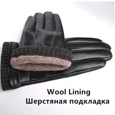 Black Wool Lining Мужские перчатки с шерстяной подкладкой Gours, черные перчатки из натуральной овечьей кожи, с возможностью управления сенсорным экраном, GSM057, зима - Цвет: Black Wool Lining