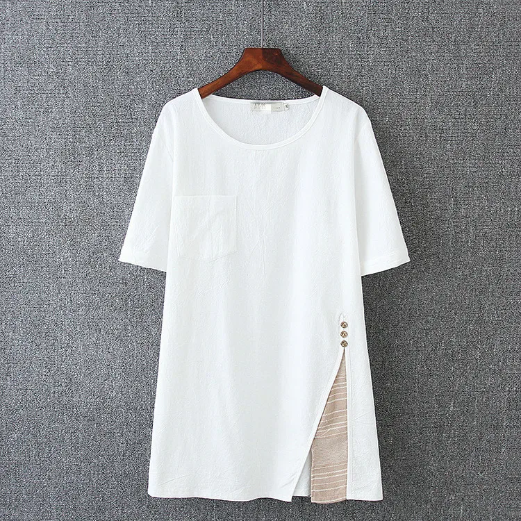 

Plus-size women's casual and comfortable cotton + linen shirt
