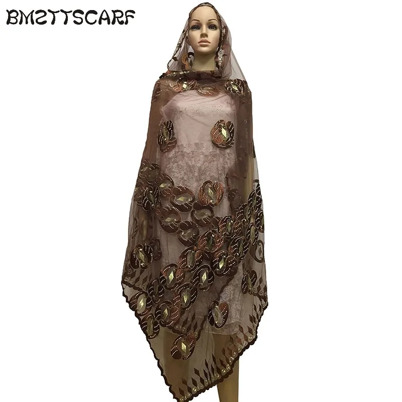 Африканский для женщин шарф из тюли мусульманские вышивка большой тюль материал