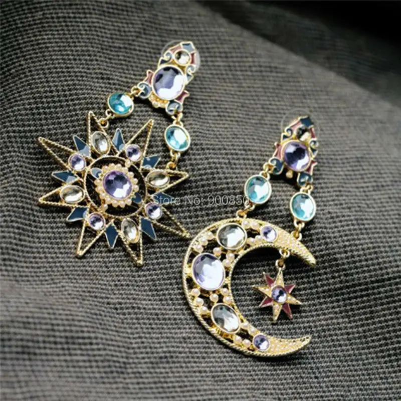 Женские длинные серьги Стразы в винтажном стиле солнце и луна Модные Этнические