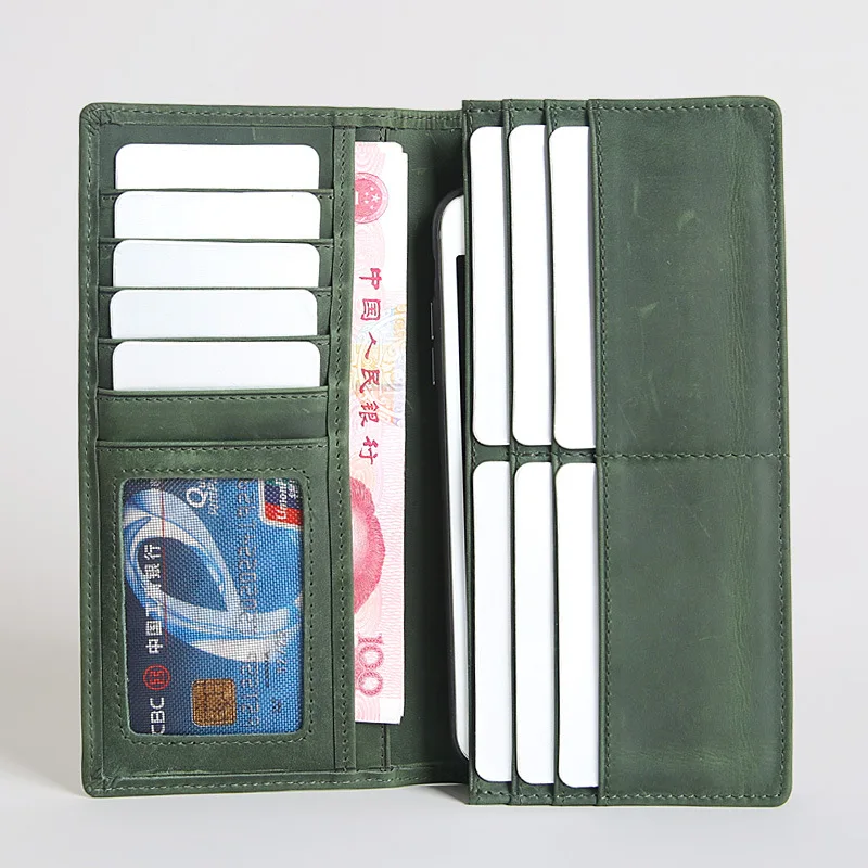 

2019 Luxury Men Genuine Leather Wallets Designer Long Wallet Purse Money Card Phone Organizer Handmade Real Cowhide Solid Brown