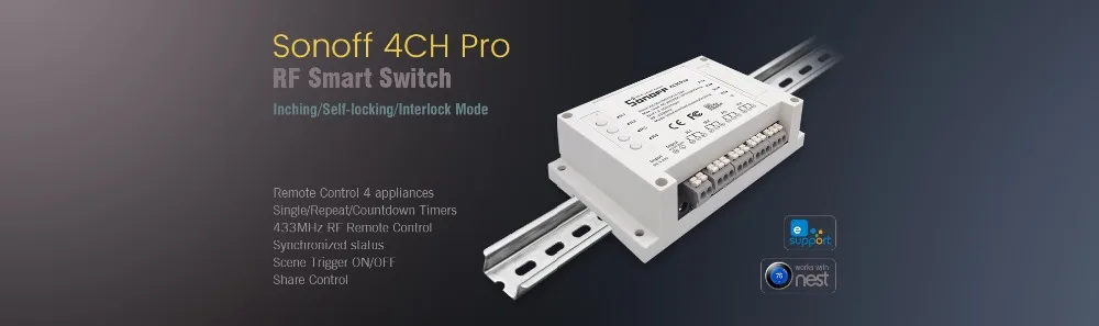 Itead Sonoff 4CH Pro R2 умный Wifi переключатель 4 банда 3 режима работы инчинг Блокировка самоблокирующийся RF/Wifi переключатель работает с Alexa