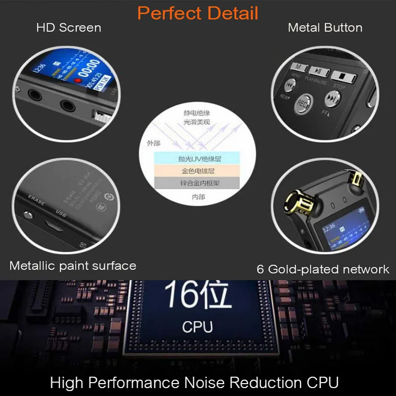 D50 цифровой аудио звук диктофон ручка мини 16 Гб HIFI MP3 плеер профессиональный HD