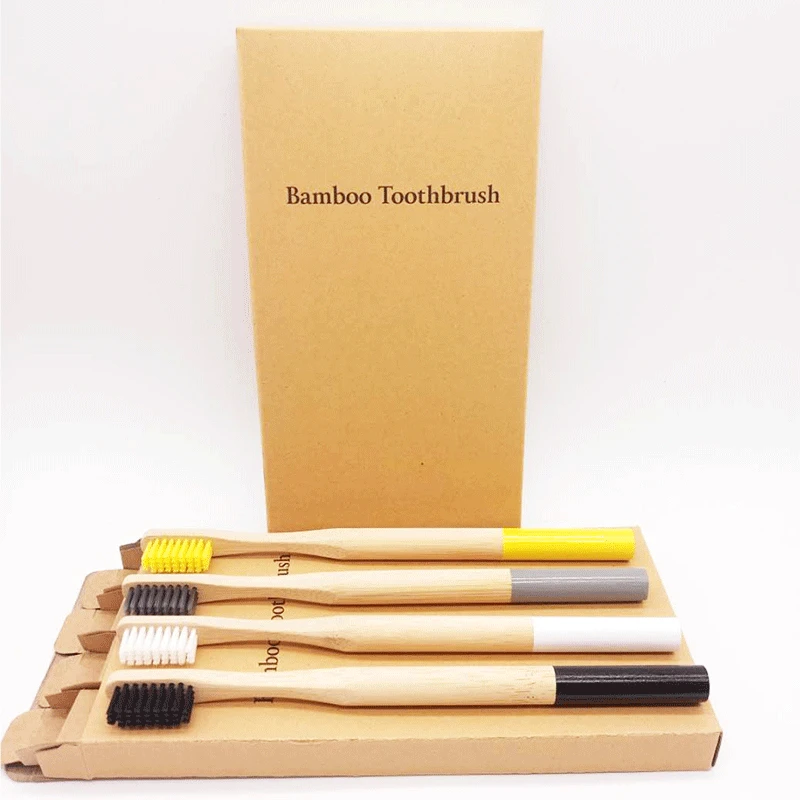 4 шт. деревянные зубные щётки с бамбуковой щетиной|Зубные щетки| |