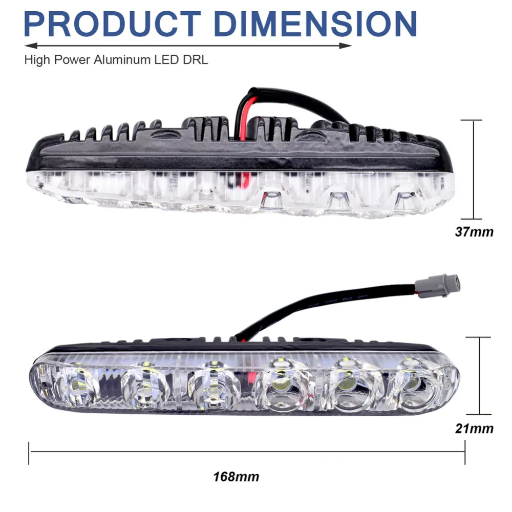 2 шт. 12 В 6 LED Автомобильные DRL водонепроницаемые алюминиевые дневные ходовые огни