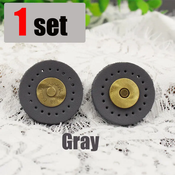 gray 1set Круглая сумка-кошелек для шитья своими руками, кожаная магнитная кнопка, натуральная кожа, застежка-защелка, ручная работа, лоскутный замок, аксессуары для рукоделия - Цвет: gray 1set
