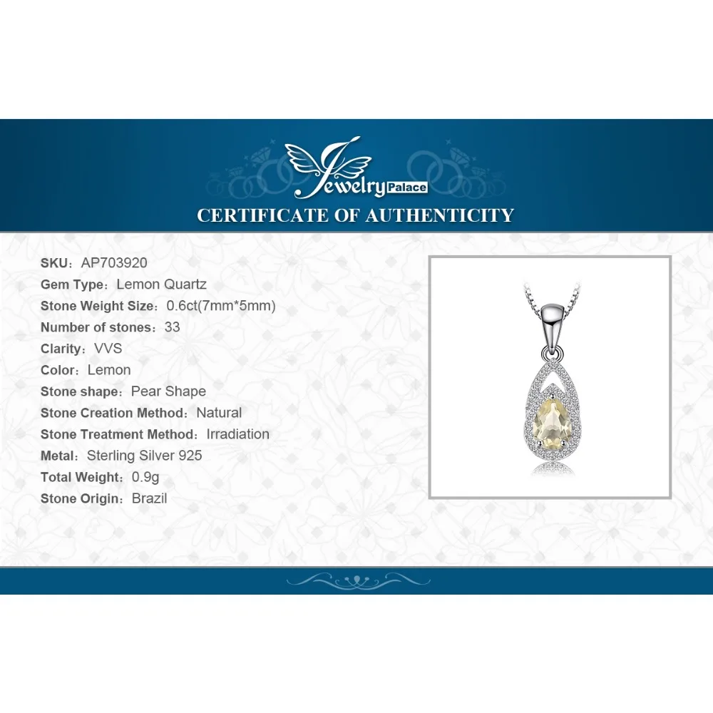 Jewelrypalace элегантный 0.9ct натуральный лимонный кварц Подвеска для девушку