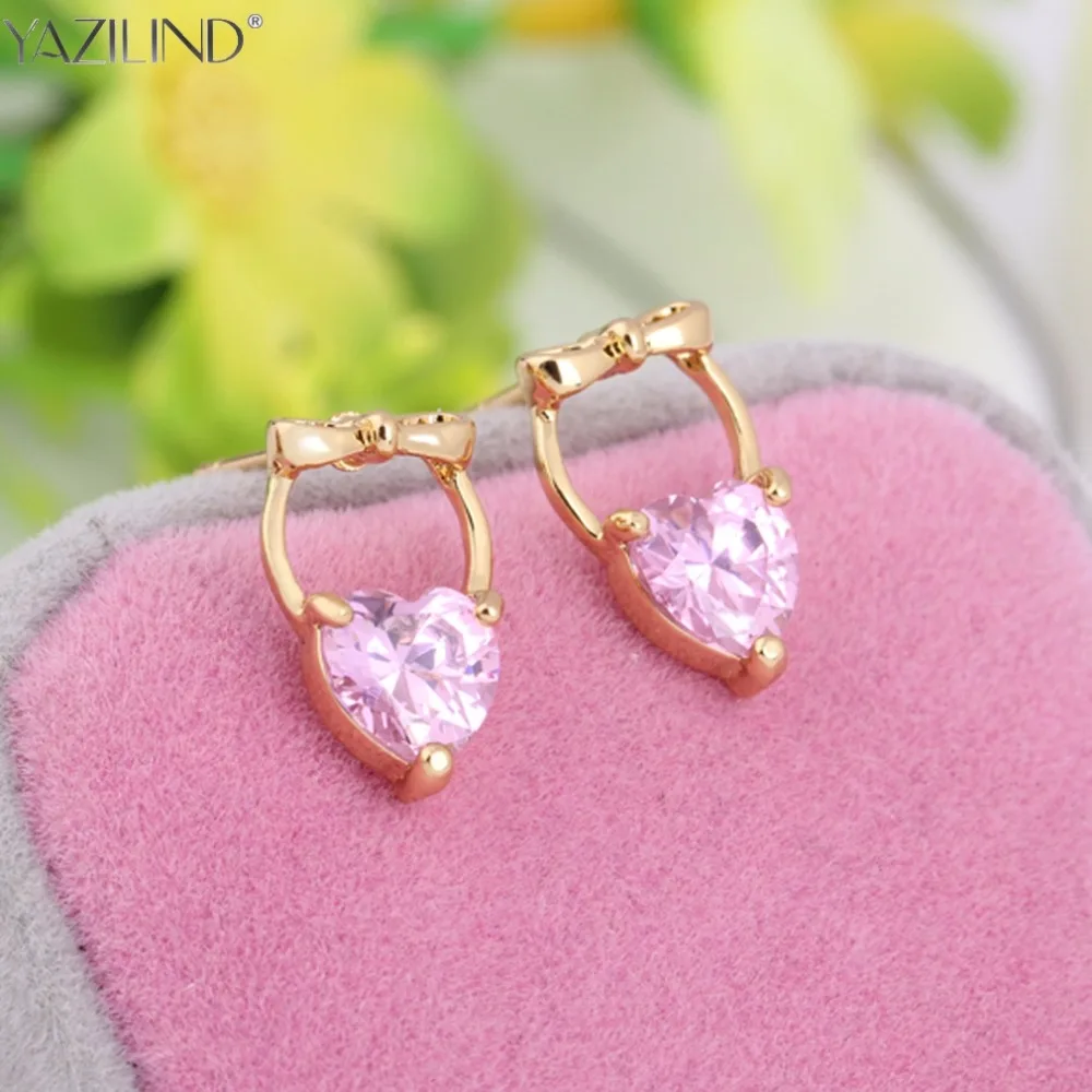 Мода 2017 г. ювелирных изделий Розовый Австрийского Хрусталя Сердце Серьги женские