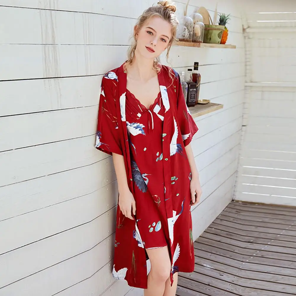 Халат кимоно Женский из вискозы пикантный комплект с принтом Свадебный халат для