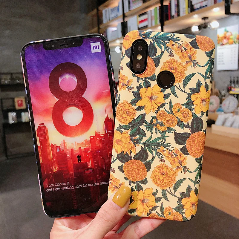 Жесткий чехол для телефона Xiaomi 6X8 8Lite 9 9SE желтые цветы матовый noctilucence PC чехол для Redmi Note5 Note6 Note7 задняя крышка fundas