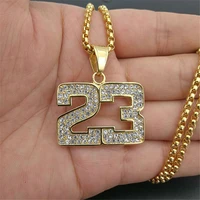 mens necklace basketball 23 pendant stainless steel chain iced out bling rhinestones necklace hip hop sports jewelry collares