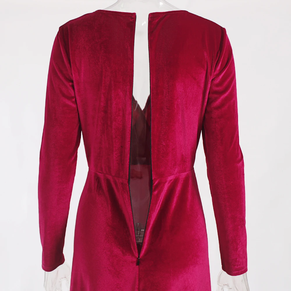 Бархатное платье макси с глубоким V образным вырезом|Женские платья| |