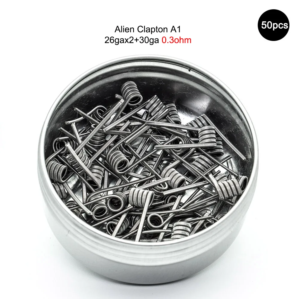 50 шт./лот Clapton катушки Alien провода катушки вейпер DIY электронная Сигарета RDA распылитель нагревательная катушка Kantal A1/SS316L