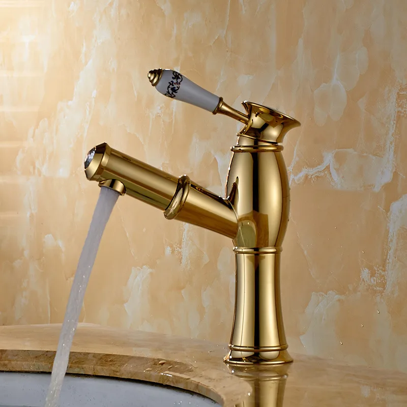 Кран для раковины Senducs Gold Pull Out кран в европейском стиле качественный латунный