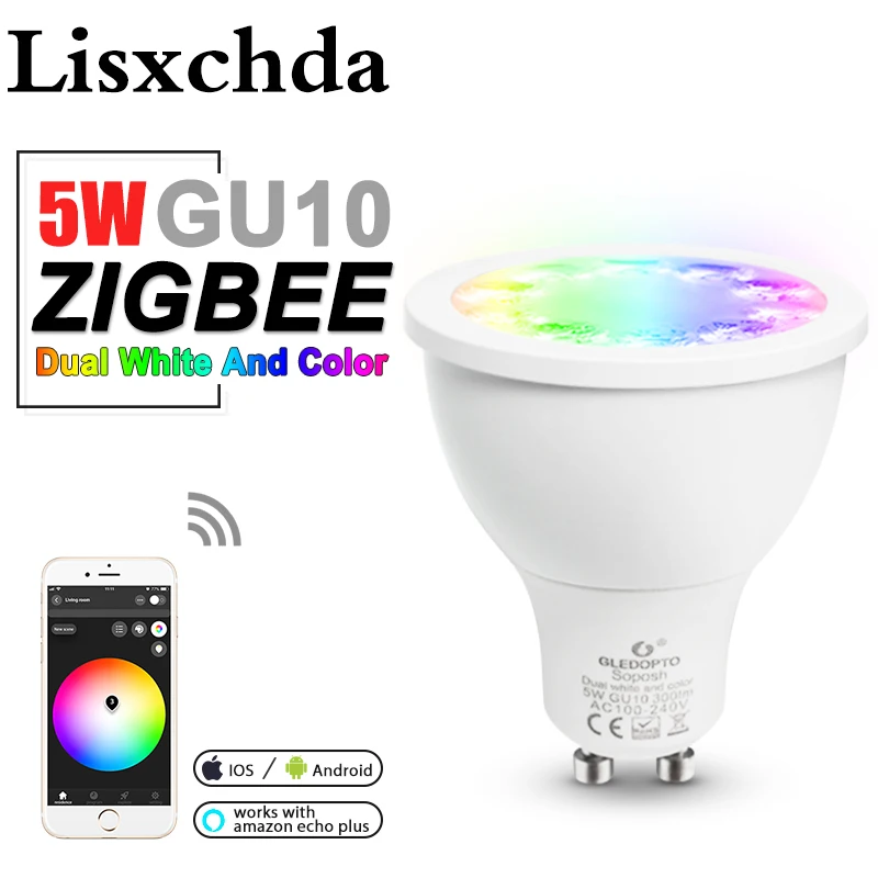 Светодиодный прожектор ZIGBEE RGB/CCT white 5 Вт лампа GU10 RGBW/CW 2700 6500K светодиодный zigbee zll