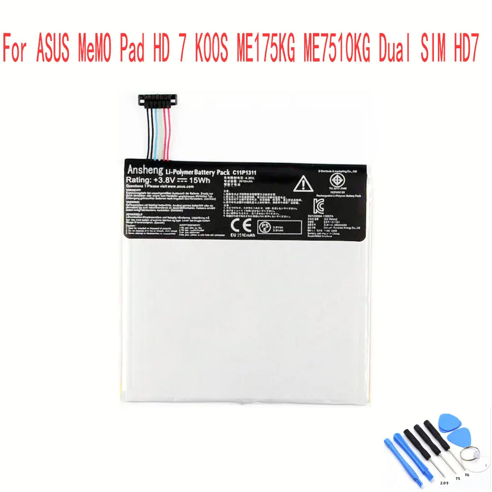Оригинальный аккумулятор Ansheng C11P1311 3910 мАч для Asus MeMO Pad HD 7 K00S ME175KG ME7510KG Dual SIM HD7