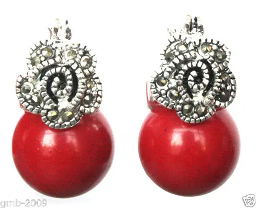 Nice Red Carved Lacquer Marcasite 925 Sterling Silver Ring(#7-10) Earrings &amp Pandent jewelry sets | Украшения и аксессуары