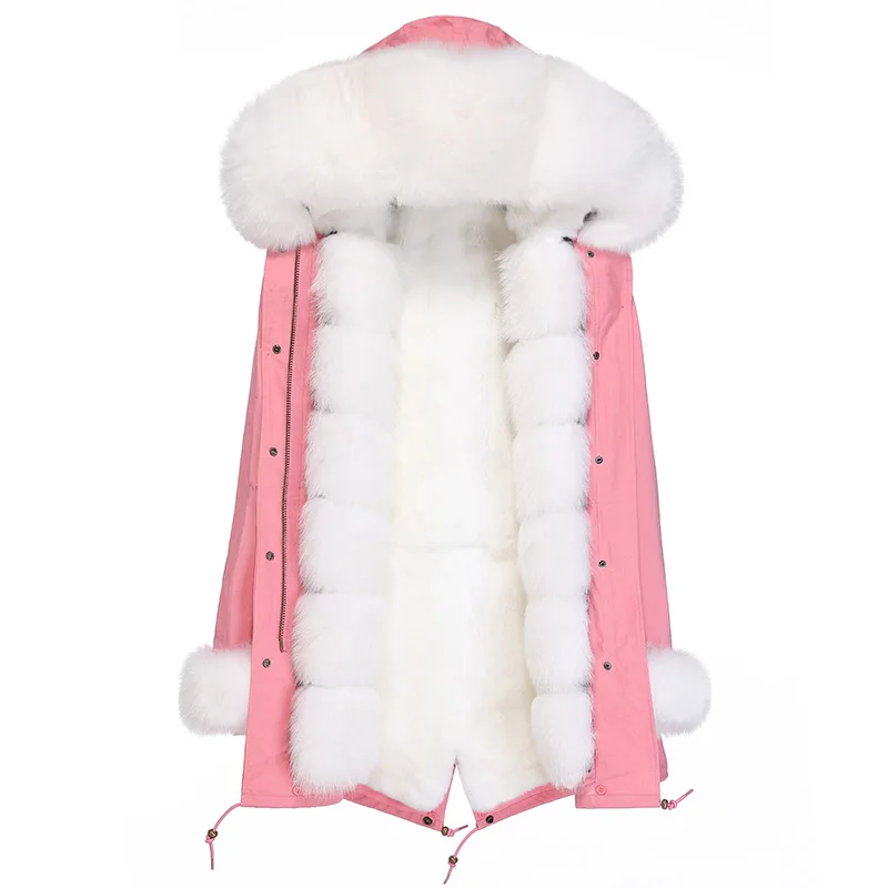 Длинная подкладка из кроличьего меха Рекс парка натурального Лисьего армейский