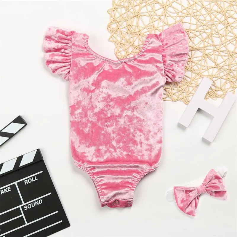 Оптовая Доставка 2 шт. одежда для малышей девочек бархатный комбинезон спинки