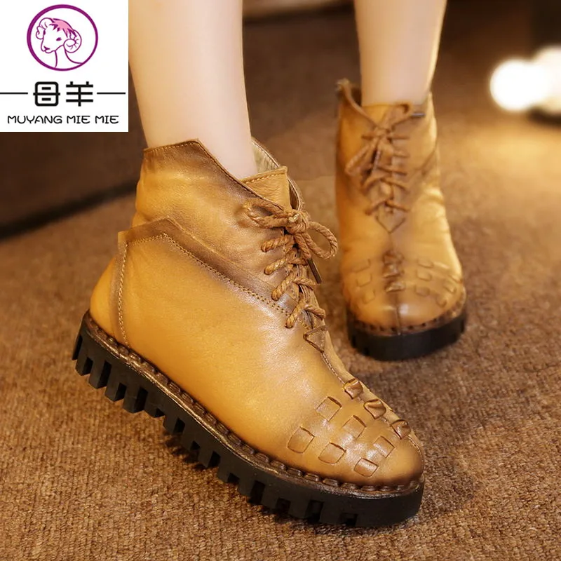 Зимние ботильоны из натуральной кожи на платформе зимние ботинки плоской