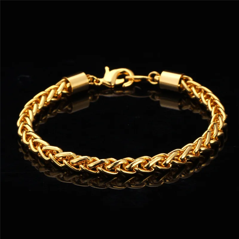 Для мужчин Пшеница Spiga звено цепи браслет 6 мм 21 см белого и желтого цвета золотого