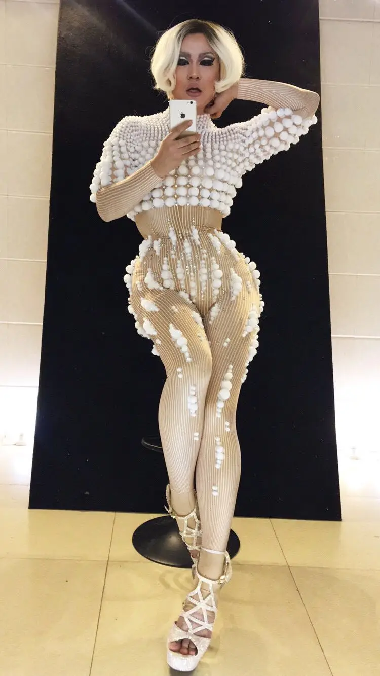 Новинка индивидуальный эластичный комбинезон с шариками женский для певицы