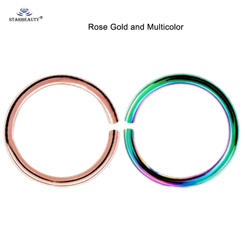 Rose Gold-Multicolor 2 шт. 20G 6/8/10 мм фальшивый нос кольцо спирали пирсинг кольцо для пирсинга губ поддельные перегородки Пирсинг для пупка пирсинг Pircing серьги в виде колец, ювелирные изделия - Окраска металла: Rose Gold-Multicolor