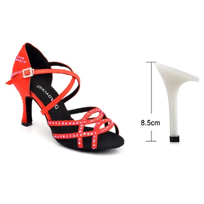 Red 8.5cm SHOYDANC танцевальная обувь; zapatillas mujer; красные туфли для латинских танцев со стразами и гранатом; женские летние танцевальные сандалии для сальсы - Цвет: Red 8.5cm