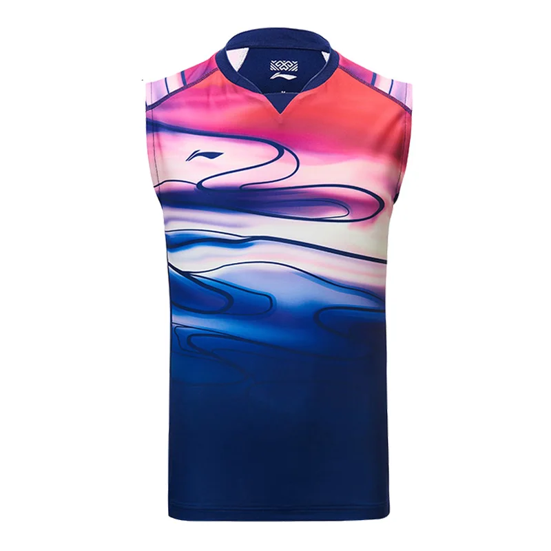 Li-Ning, Мужская серия бадминтон, майка, версия сборной, жилет на сухой, без рукавов, дышащая подкладка, спортивные топы AVSP095 MBS089 - Цвет: AVSP095-1H