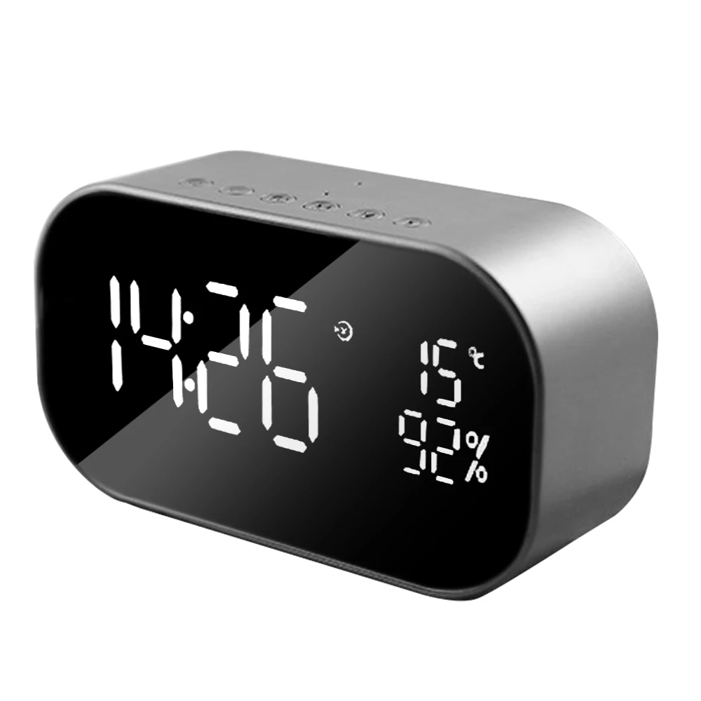 Gray Digital Alarm Clock LED Alarm Clock FM Radio Wireless Bluetooth Speaker Support Aux TF Office Bedroom Home Snooze Display Time - Цвет: Gray
