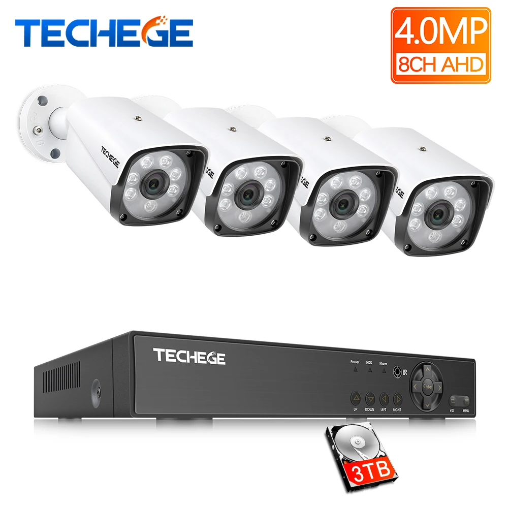 Techege 4MP видео камера система 8CH AHD DVR комплект 4 шт. 4.0MP HD водонепроницаемый уличный
