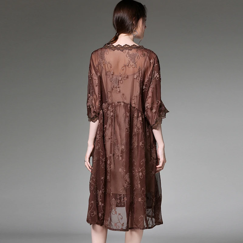 Кружевное платье с v-образным вырезом большие размеры свободная Цветочная