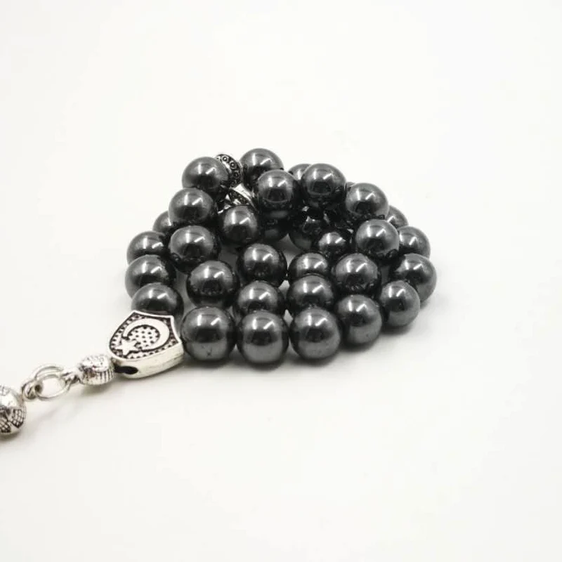 Мужской Tasbih натуральный гематит металлическая кисточка дешевая цена и хорошее качество молитвенные бусины 33 66 99 бусины ислам камень четки