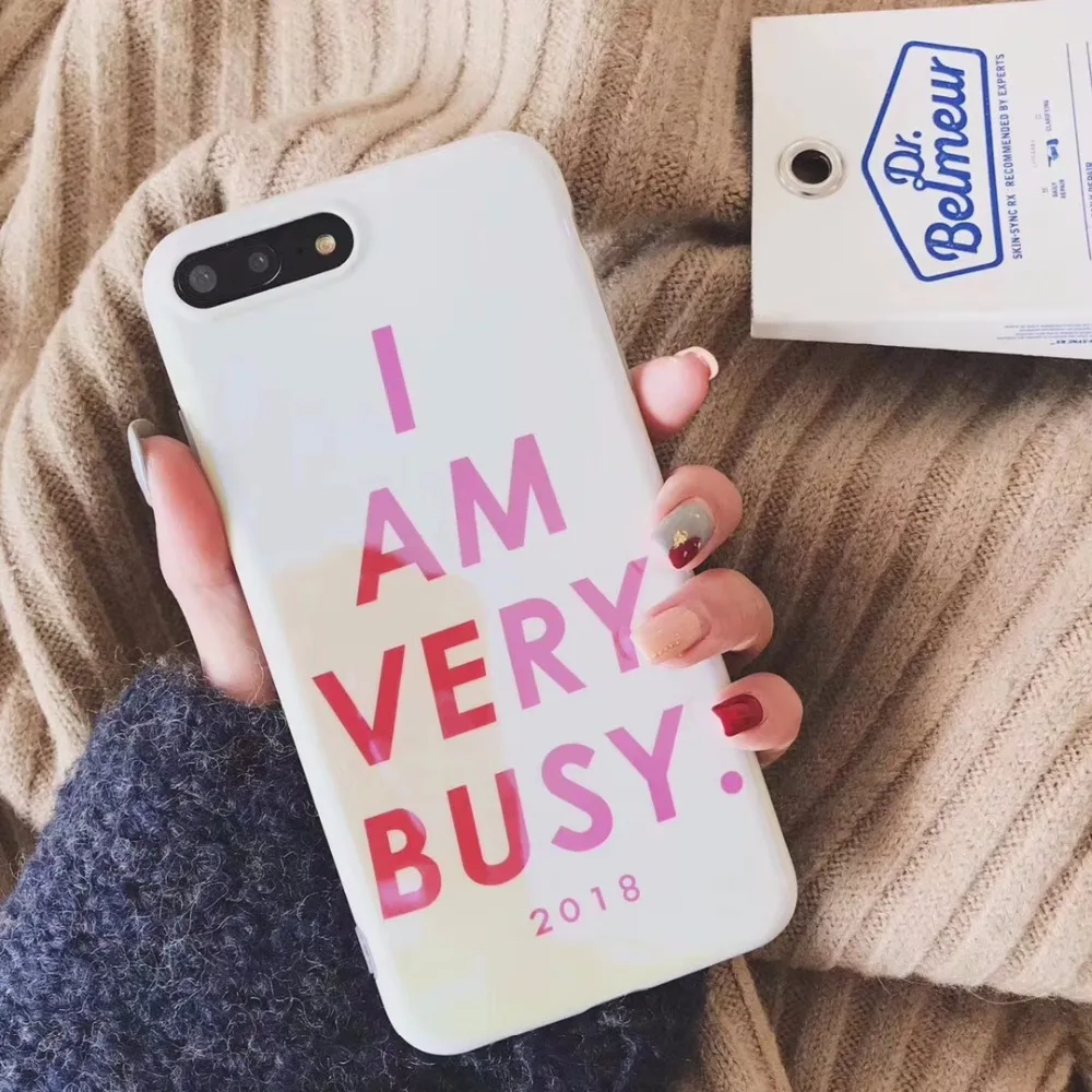 Глянцевый Blu-Ray телефон чехол для iPhone 7 Чехол 6 S 8 Plus X "я очень занят" с буквенным