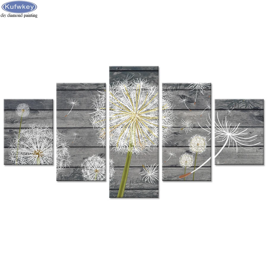 

5D Diy Diamond Painting Dandelion flower Cross Stitch Full Round Square Diamond Embroidery 5 pcs set Mosaic rhinestone pictures