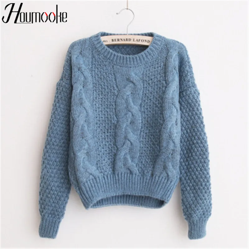 Houmooke 2017 Fashion Loose Sweater Women Sweaters And Pullovers O-Neck poncho Twisted sweater long sleeves Jumper Sueter Mujer | Женская