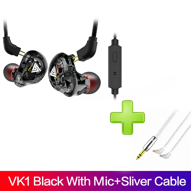 Новинка QKZ VK1 4DD наушники-вкладыши HIFI DJ Monito спортивные наушники для бега наушники-вкладыши ZS10 ZS6 fone de ouvido audifonos - Цвет: Black Mic Sliver