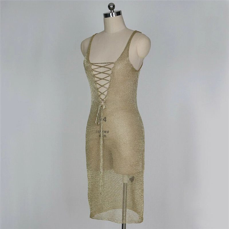 Пляжное платье сексуальное с блестками женское облегающее купальник бикини