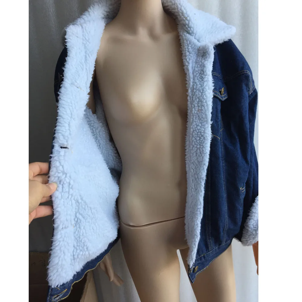 Осенне зимняя Базовая куртка теплая широкая джинсовая Женское пальто из овечьей