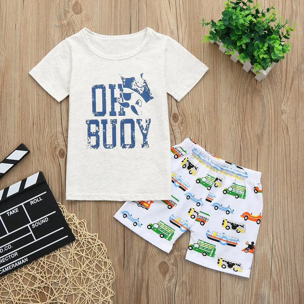 Toddler Kids Baby Boys Letter Cartoon Car Print T Shirt Tops Shorts Outfits Set boys clothes summer 0326 |