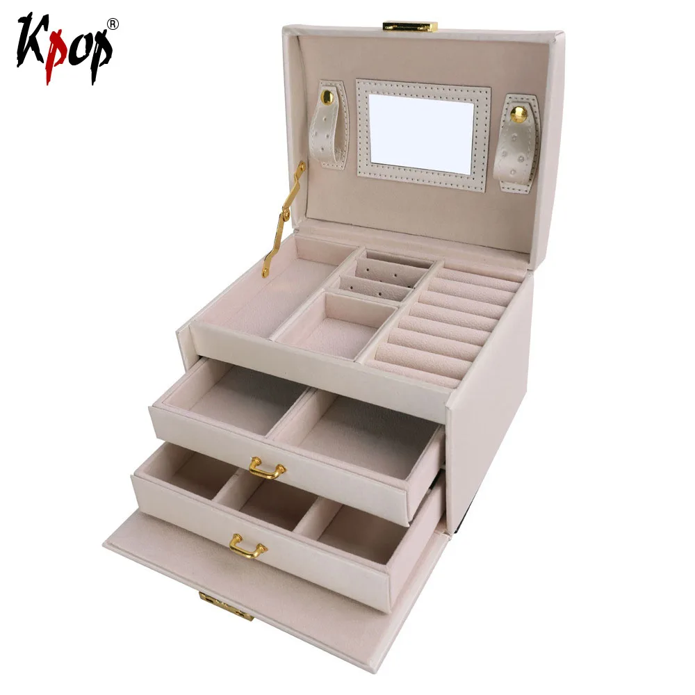 

Kpop Square Shape Multilayer Box Display PU Leather Travel Case Storage Box Carrying Cases For Rings Necklaces Jewelry OB106