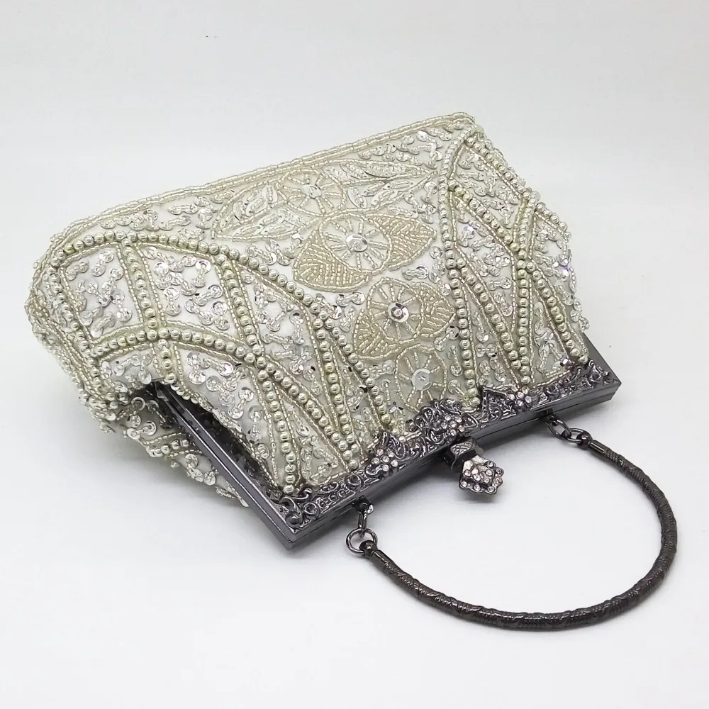 Boutique De FGG винтажный женский серебряный кошелек с металлическим каркасом в китайском стиле для вечеринки, свадьбы