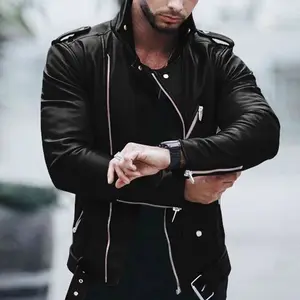 Мужская кожаная куртка с воротником-стойкой, на молнии