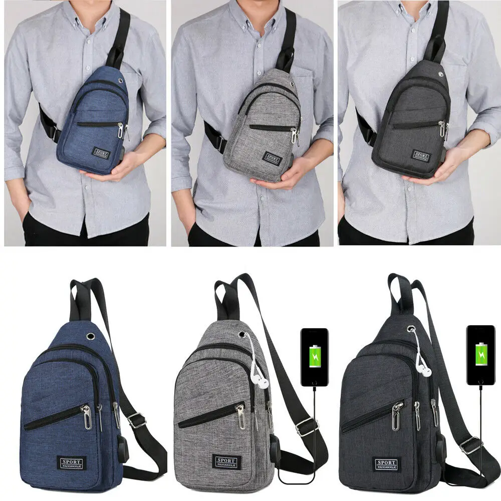 Для мужчин открытый холст спорт груди мешок Crossbody Сумка Наплечная Сумка с зарядка через usb Кемпинг курьерские Сумки