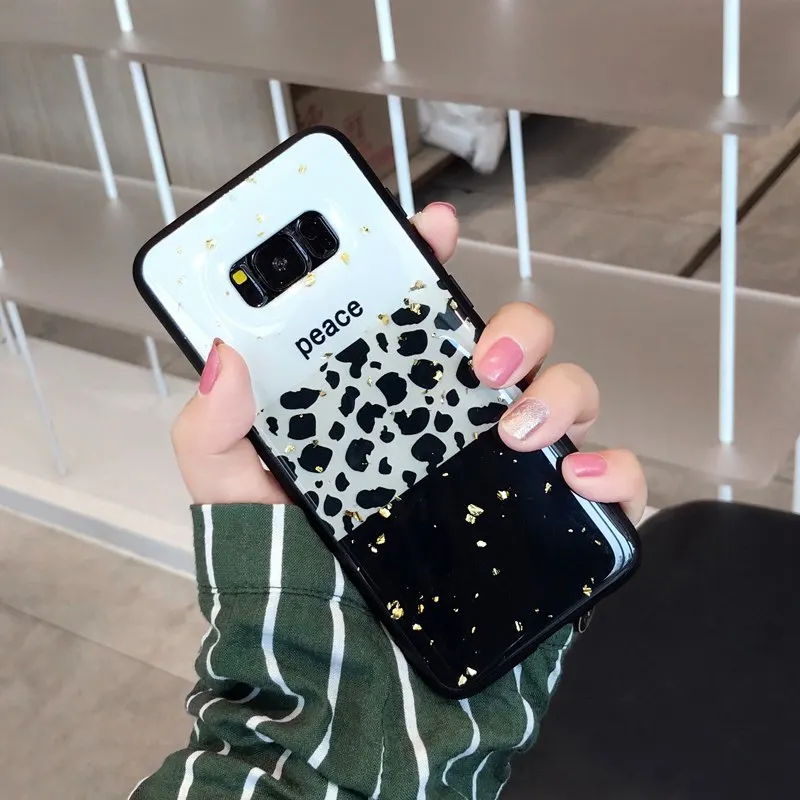 Black White Разноцветный сетчатый чехол для телефона samsung Galaxy S10 S8 S9 Plus, блестящий Блестящий Золотой фольга, цветок, эпоксидный чехол для samsung Note 9 8 10 - Цвет: Black White