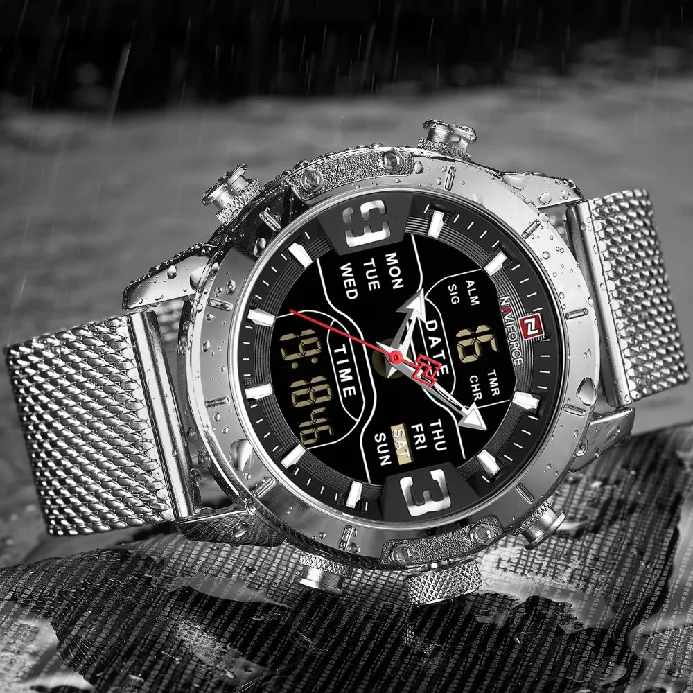 Часы наручные NAVIFORCE мужские с сетчатым ремешком брендовые Роскошные спортивные