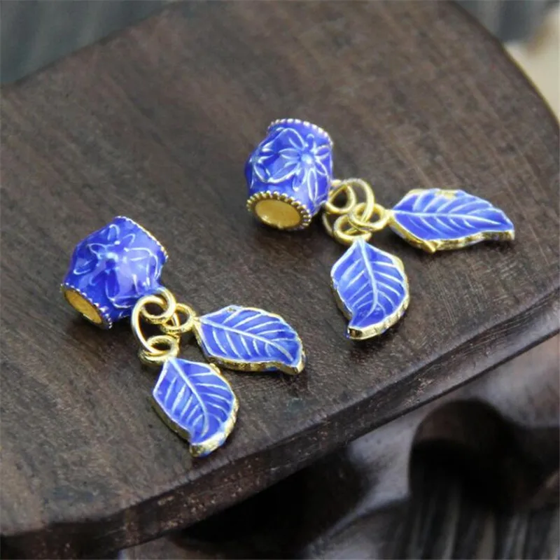 

Cloisonne Enamel DIY Plant Pendant Accessories Leaf 925 Sterling Silver Ethnic For Make Bracelet Necklace Retro Charms GPT014