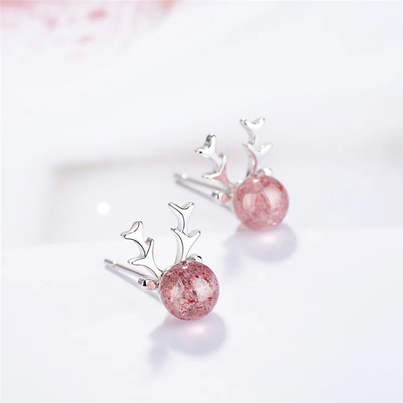 TJP Trendy Silver Plated Earrings For Women Jewelry Female Fashion Crystal Pink Elk Stud Girl Party Accessories | Украшения и